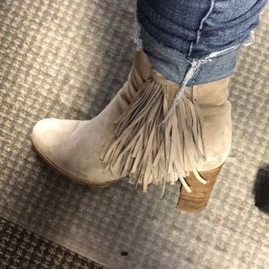 Christian Louboutin cream fringe booties